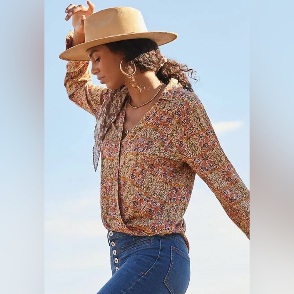 Anthropologie Pilcro Tisha Surplice Blouse Feminine Faux Wrap Top S